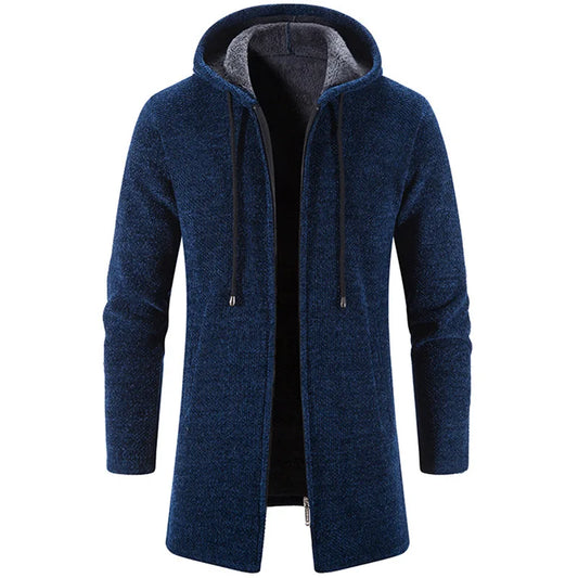 Men's Mid Length Fleece Padded Zipper Hooded Cardigan